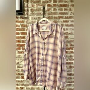 American Eagle Outfitters Women’s Casual Plaid Shirt - Pink and Blue XL